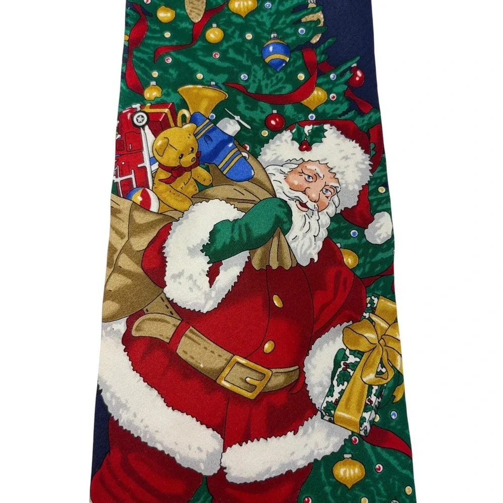Vintage Jingle Bells Santa Claus Christmas Tree 100% Silk Novelty Tie USA